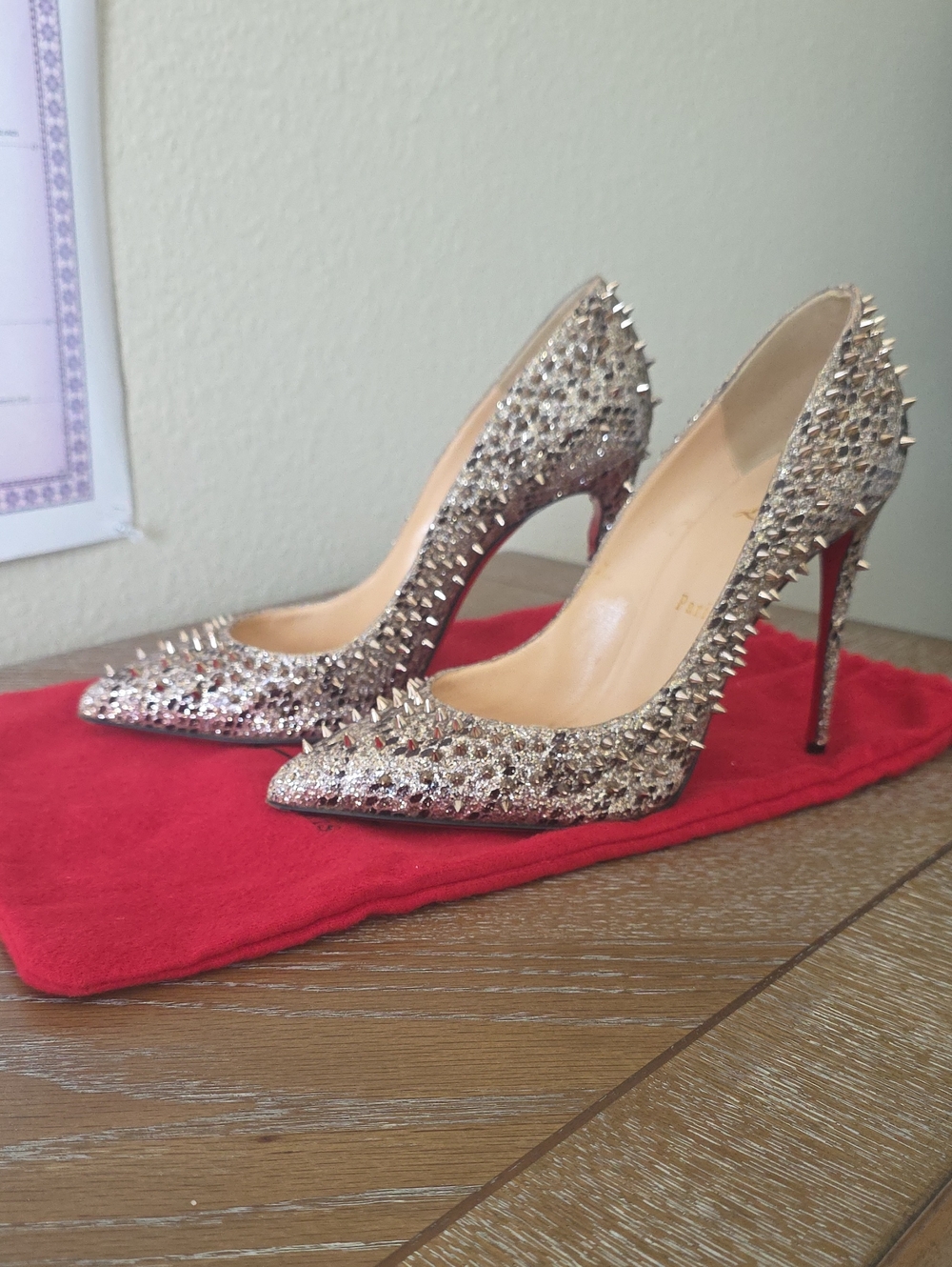 Christian Louboutin Studded Metallic Pointed-Toe Stiletto Pumps